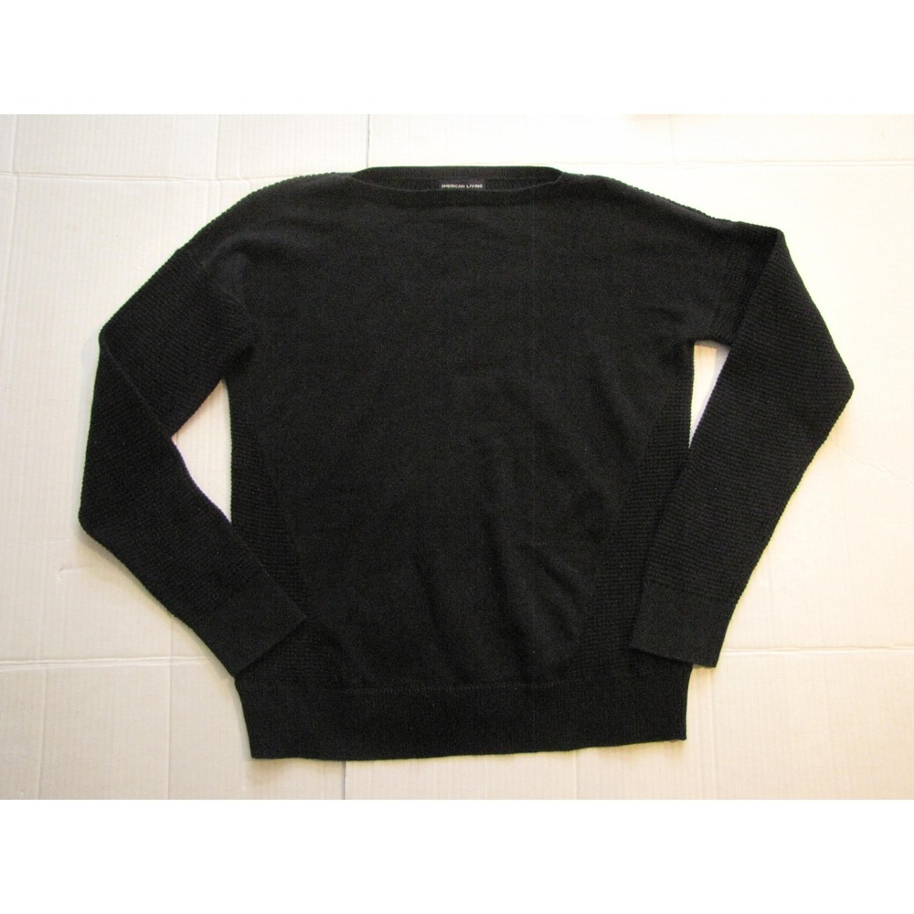 American Living Sweater Womens Medium Black V Neck Knit Pullover Solid Casual
